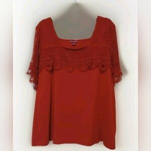 Jessica London Plus Size Top With Crochet Sleeves Size 22/24 Burnt Orange